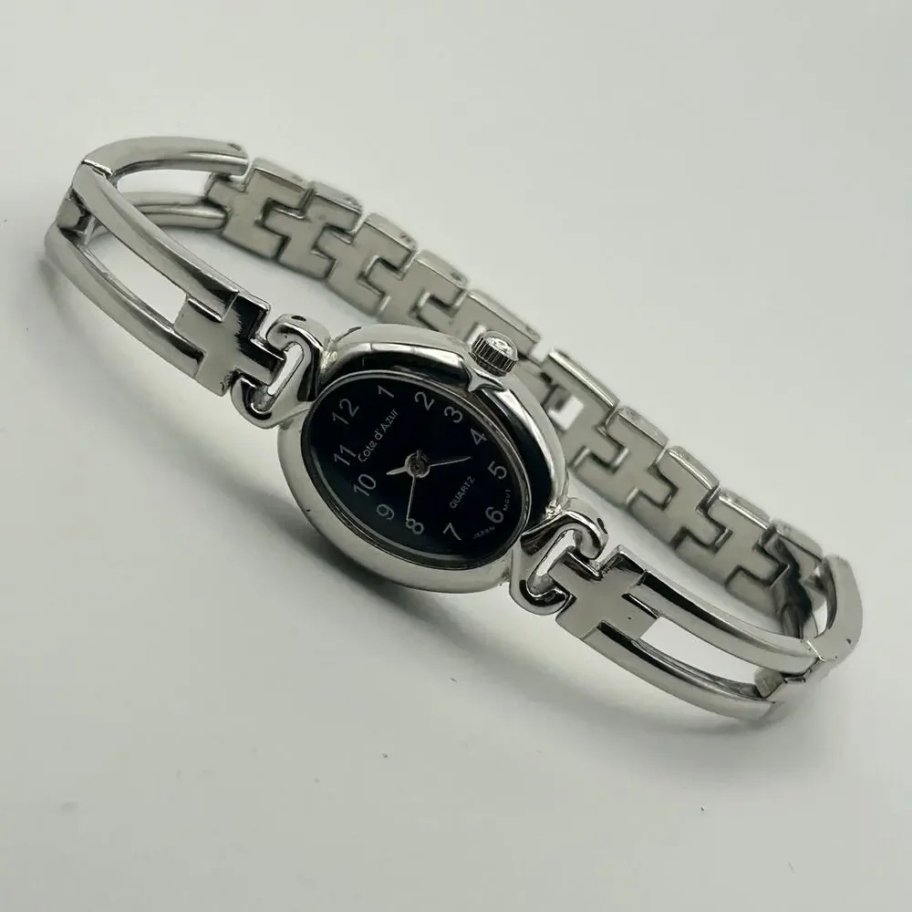 Cote d'Azur Silver Tone Black Dial Women’s Watch Working New Battery